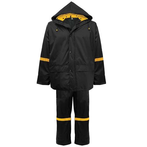 Frogwear Three Piece Premium 190t Pvc Coated Nylon Rain Suit Size L Color Blackyellow Model