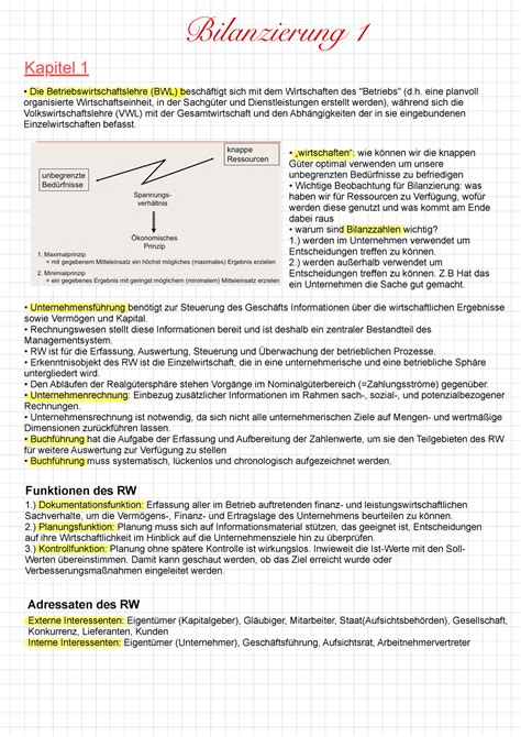 Bilanzierung Zusammenfassung Bilanzierung Kapitel