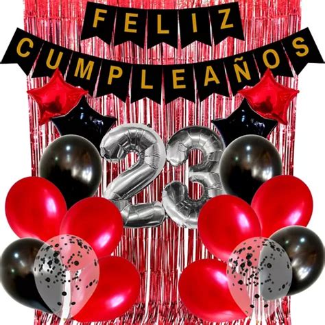 Combo Globos Cumpleaños Perlados Cristal Confeti Rojo Y Negr