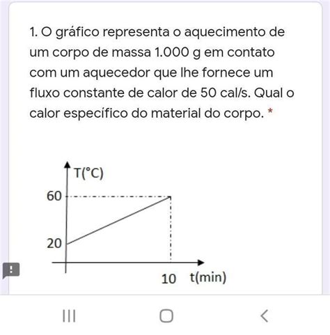 O gráfico representa o aquecimento de um corpo de massa 1 000 g em