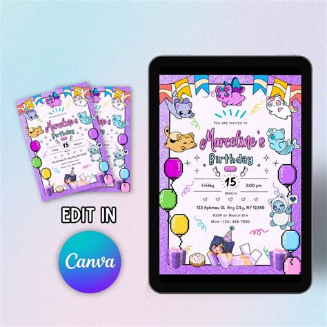 Aphmau Editable Printable Birthday Party Invitation Editable In Canva