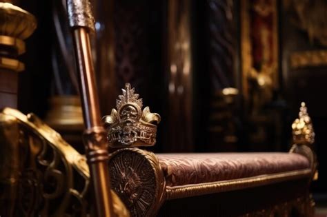 Premium AI Image | Closeup of the royal crown and scepter on the throne ...