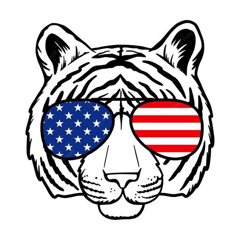 Premium Vector Tiger With Sunglasses And Usa Flag Print Vector Illustration Isolated On White