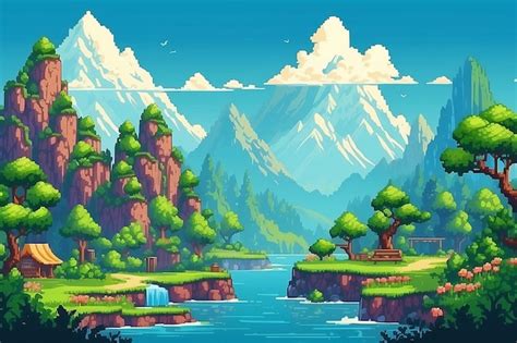 Premium AI Image | Landscape 8bit pixel art Summer natural landscape ...