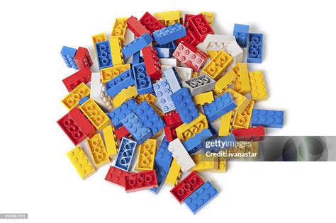 Pile Of Vintage Lego Blocks From 1980s On White Background High Res