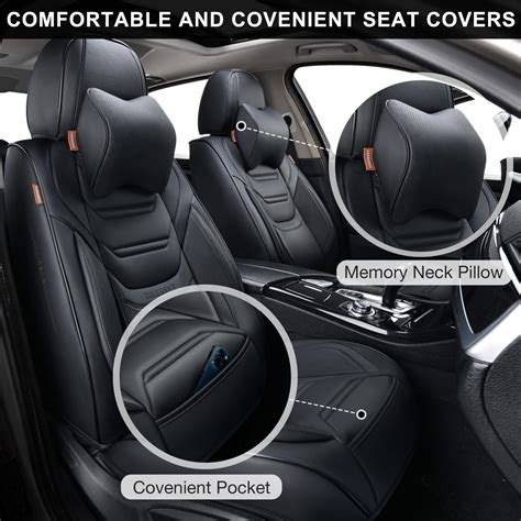 Tiehesyt Black Car Seat Covers Full Set Breathable Leather Automotive