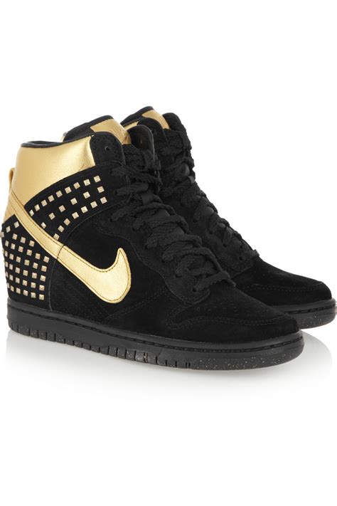 Nike Dunk Sky Hi Suede And Metallic Leather Wedge Sneakers In Black Lyst