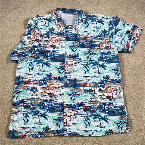 Vintage Columbia PFG Button Up Shirt Men Large Blue Fishing Outdoors