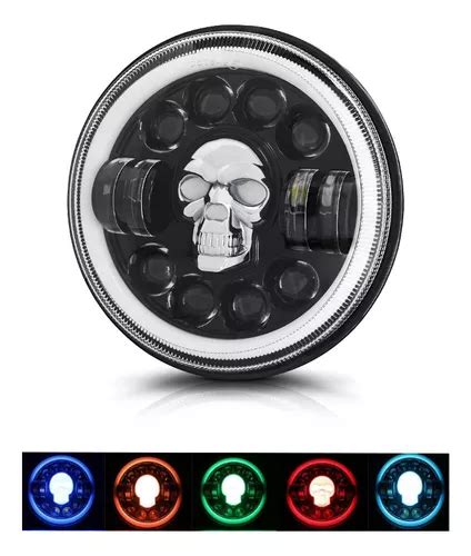 Faro Moto Led Calavera Drl Ambar Ojo De Angel Rgb 7 Pulgada Meses Sin