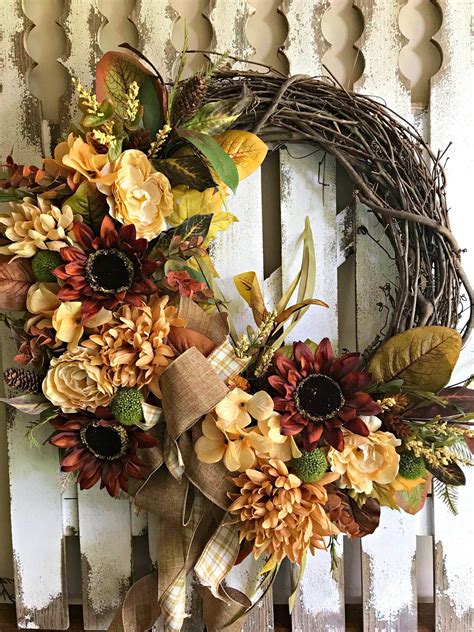 Fall Grapevine Wreath With Sunflowers, Fall Door Decoration, Autumn ...