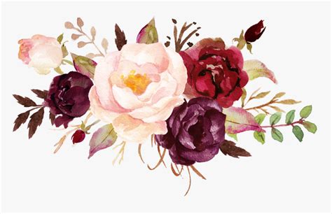 Transparent Watercolor Bouquet Png Burgundy Watercolor Flowers Png