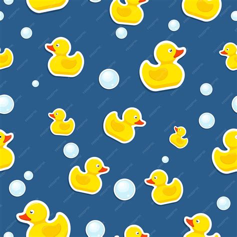 Premium Vector Rubber Duck And Bubbles Seamless Pattern Bath Toy On