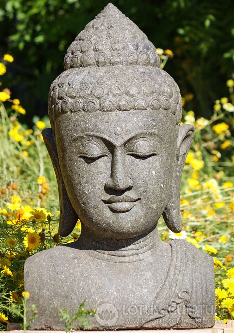 Buddha Bust Garden Sculpture Lava Stone Statue Hand Carved In Java