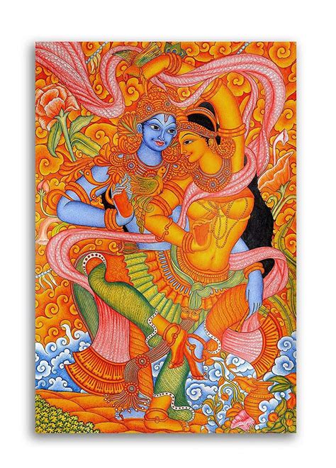 Krishna With Radha Indian Art Radha Krishna Raasleela Kerala Mural Art