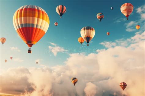 Colorful Hot Air Balloons In Flight AI Generated Stock Illustration Illustration Of Clouds