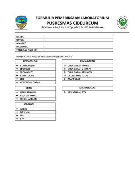 Formulir Pemeriksaan Laboratorium