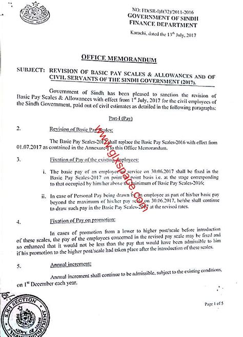 Notification Revised Pay Scale Sindh Government