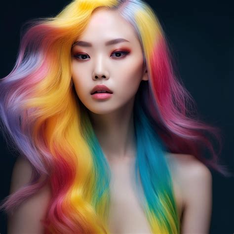 Premium Ai Image A Woman With Rainbow Hair Has Rainbow Colors On Her Face