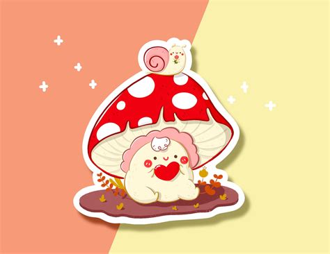 Cute Mushroom Sticker Kawaii Mushroom Sticker Glossy Autumn Etsy