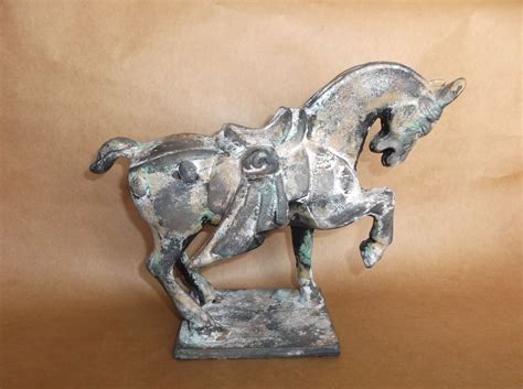 Tang Dynasty Inspired Cast Iron Chinese War Horse Statue By Toyo Japan