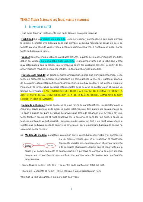 Tema Psicometria Tema Teor A Cl Sica De Los Tests Modelo Y