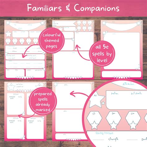 Dnd Companion Character Sheet Cute Moon And Stars 5 Page Companion And