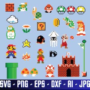 Mario Svg Mario Pixel Art Cricut Vector Bundle Mario Bit Svg