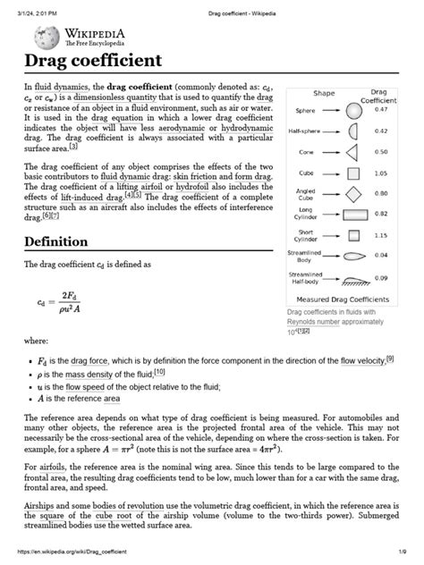 Drag Coefficient - Wikipedia | PDF | Reynolds Number | Physical Phenomena