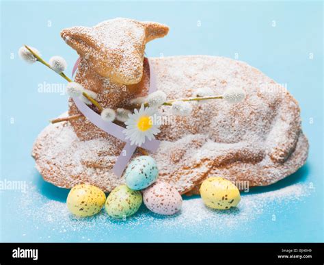 Baked Easter Lamb With Pussy Willow And Easter Eggs Stock Photo Alamy