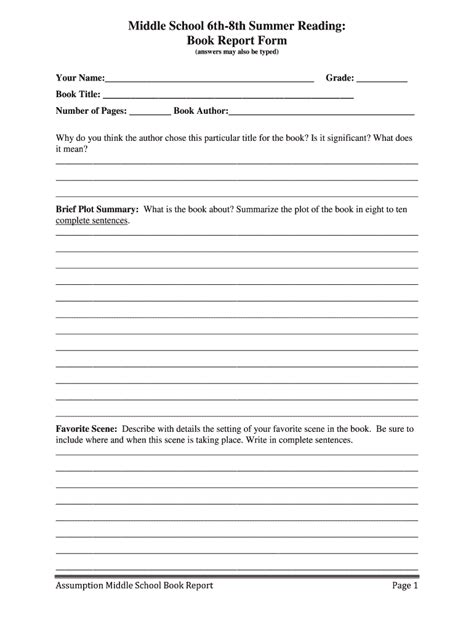 Second Grade Book Report Template