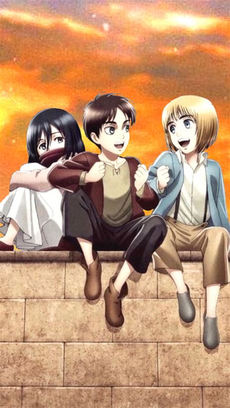 Aot ミカサ アルミン エレン、エレン イェーガー、進撃の巨人、エレン ジーガー、ミカサ アッカーマン、アルミン アラート Hd電話の壁紙