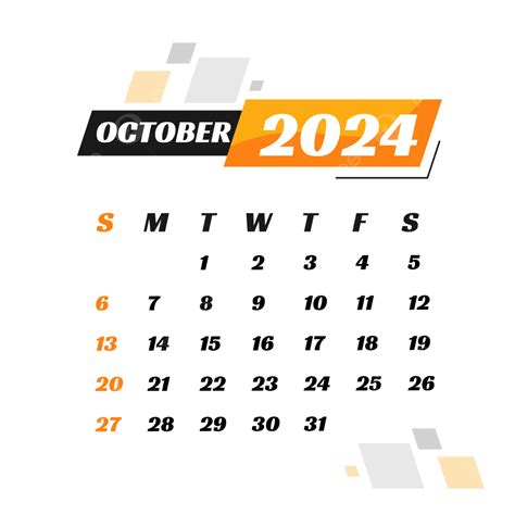 October 2024 Calendar Vector October 2024 Calendar Png And Vector