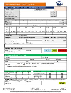 Fillable Online Recruitment Request Forms Permanent Fax Email Print