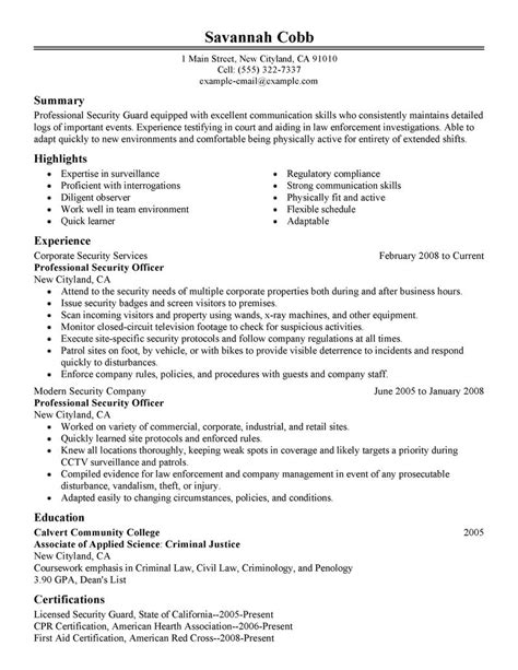 Best Professional Security Officer Resume Example | LiveCareer