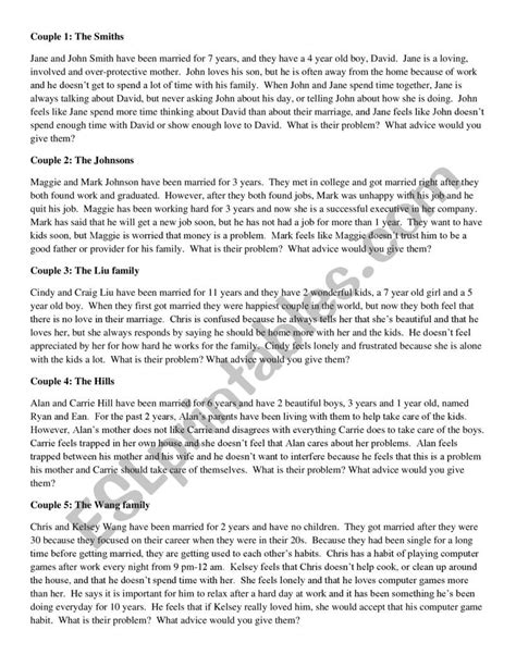 Marriage Counseling Scenarios Esl Worksheet By Wentang417