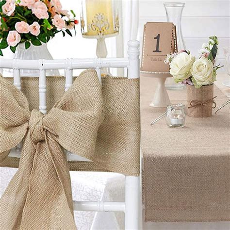 Set Of Hessian Jute Chair Sashes Bows Table Runners Burlap Vintage