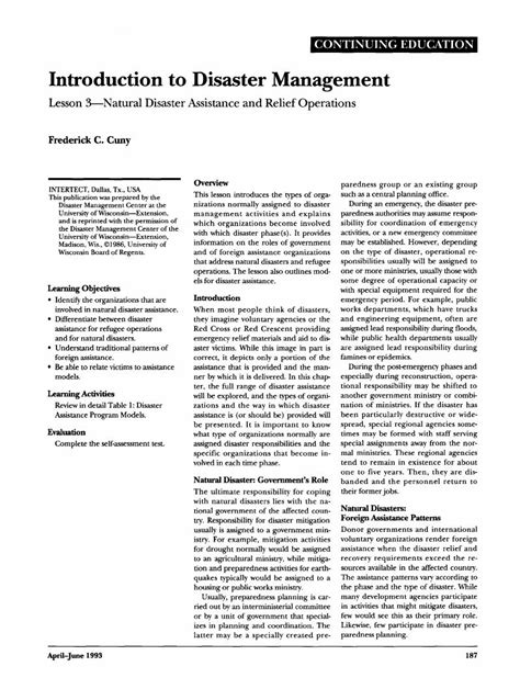 Introduction To Disaster Management Lesson 3—natural Disaster Assistance And Relief Operations