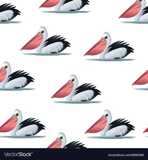 Isolated Pelican Seamless Pattern On White Vector Image