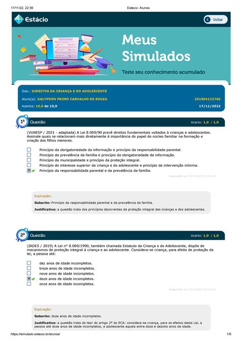 Gabarito Simulado Meus Simulados Teste Seu Conhecimento Acumulado