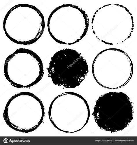 Set Grunge Circles Grunge Shapes Frame Border Vector Illustration Stock