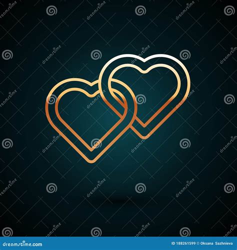 Gold Line Two Linked Hearts Icon Isolated On Dark Blue Background