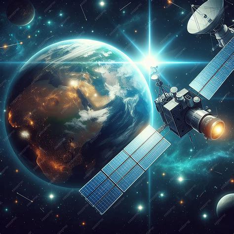 Иллюстрация спутника и планеты Земля в космическом пространстве ...