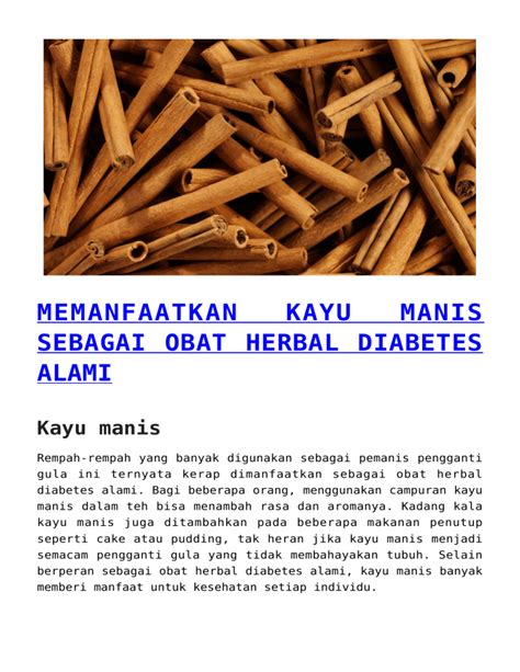 Memanfaatkan Kayu Manis Sebagai Obat Herbal Diabetes Alami