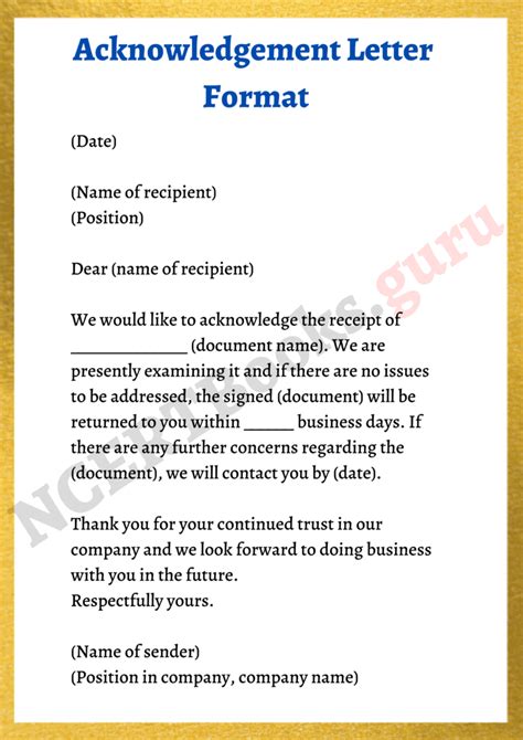 Acknowledgement Letter Format Samples How To Write An Acknowledgement Letter