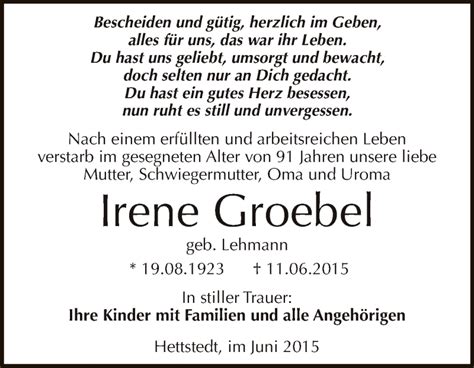 Traueranzeigen Von Irene Goebel Abschied Nehmen De