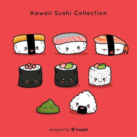 Collection De Sushis Kawaii Dessinés à La Main Vecteur Gratuite