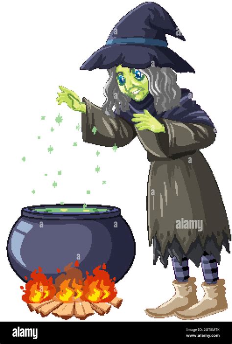 Old Witch Cooking Potion Cartoon Character Stock Vector Image And Art Alamy