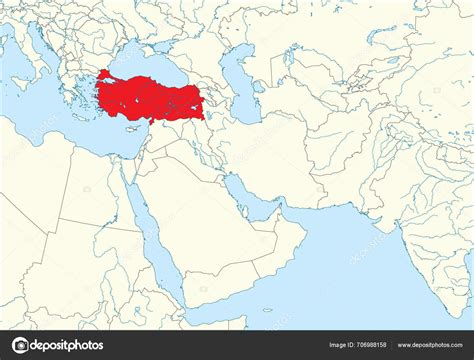 Red Detailed Cmyk Blank Political Map Turkey Trkiye Black National