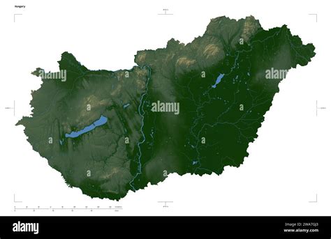 Shape of a Colored elevation map with lakes and rivers of the Hungary ...