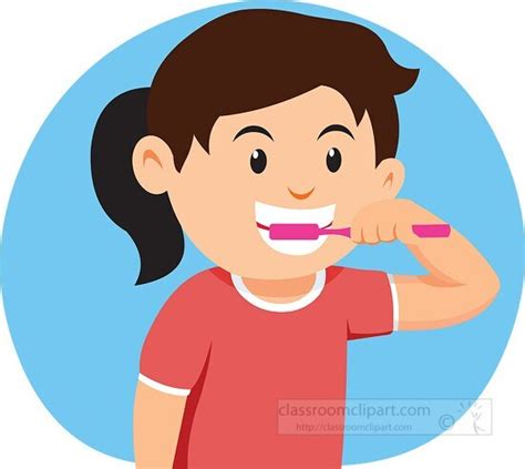 Little Girl Brushing Teeth Vector Clipart Classroom Clip Art